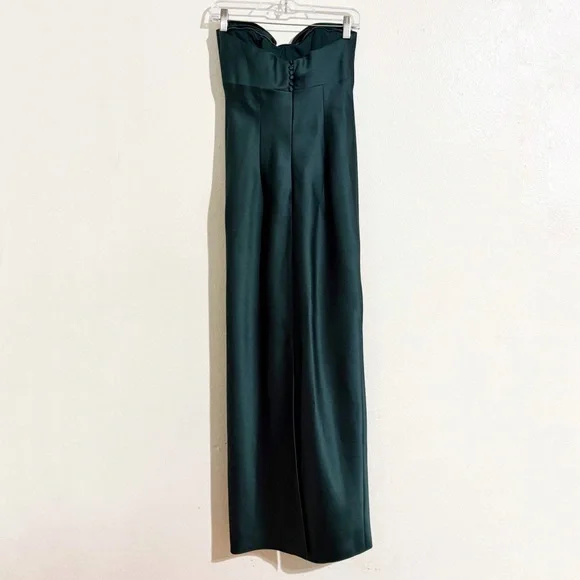 Alfred Sung Natasha Bow Detail Strapless Satin Twill Column Gown Evergreen D859 - Picture 5 of 10